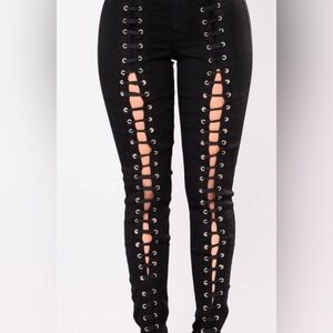Sale! Fashion Nova Black Lace-Up Front Skinny Jeans